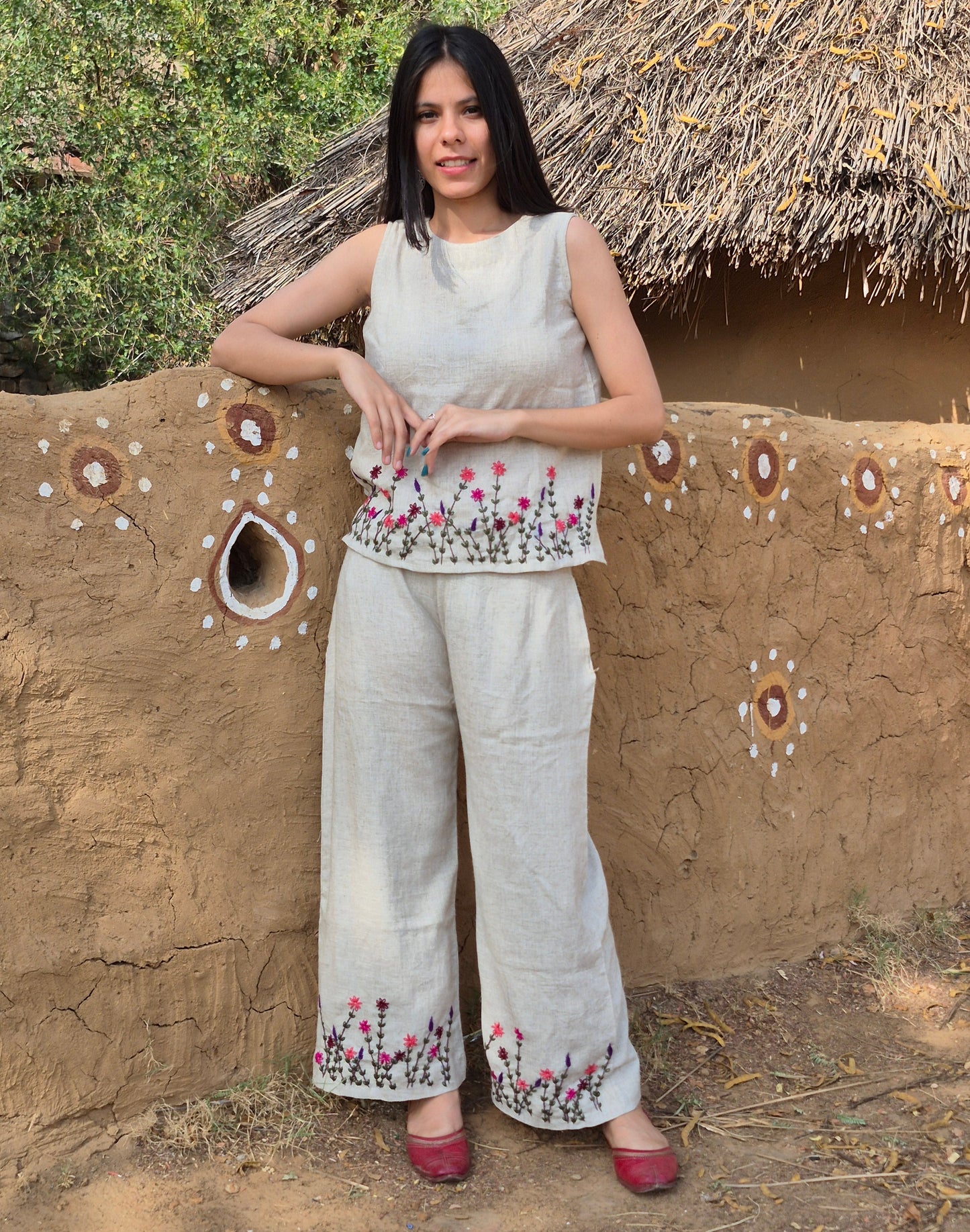 Baige Elegant Floral Embroidered Co-Ord (Set of 2)