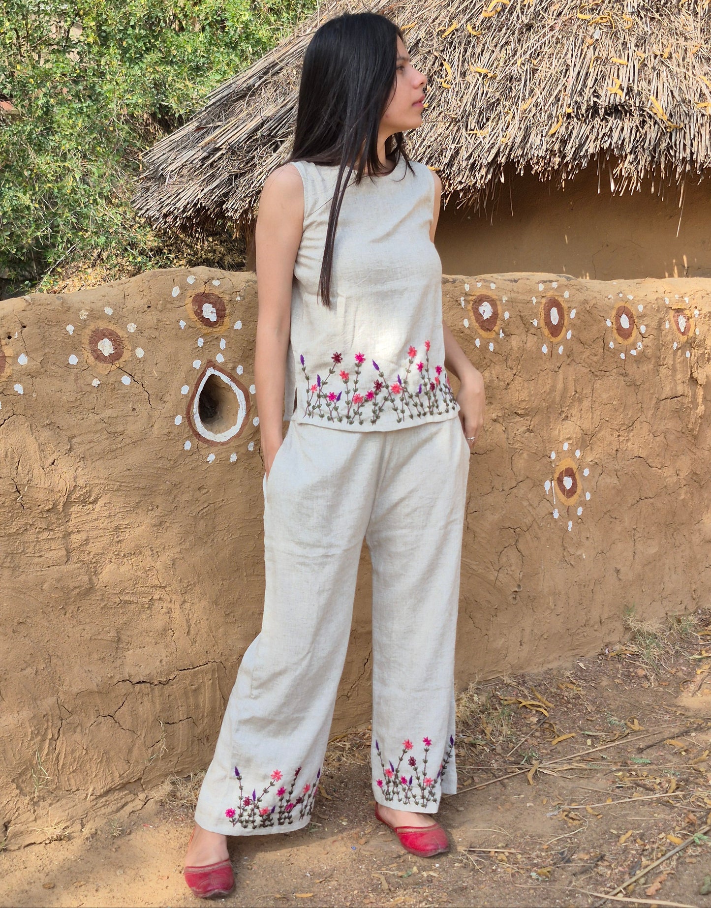 Baige Elegant Floral Embroidered Co-Ord (Set of 2)