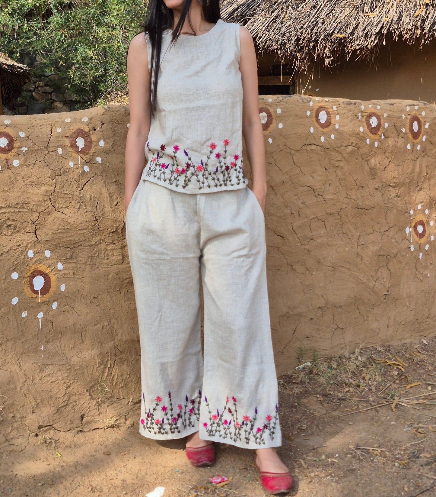 Baige Elegant Floral Embroidered Co-Ord (Set of 2)